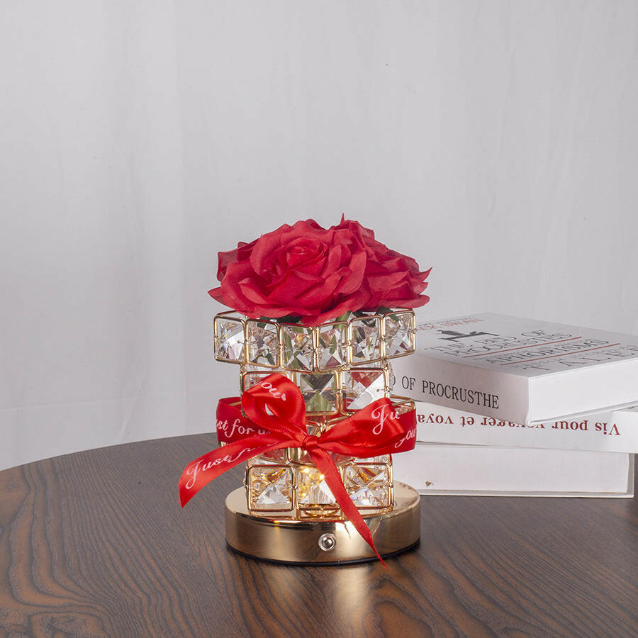Red Rose LED Crystal Flower Table Lamp USB Rechargeable Touch Night Light