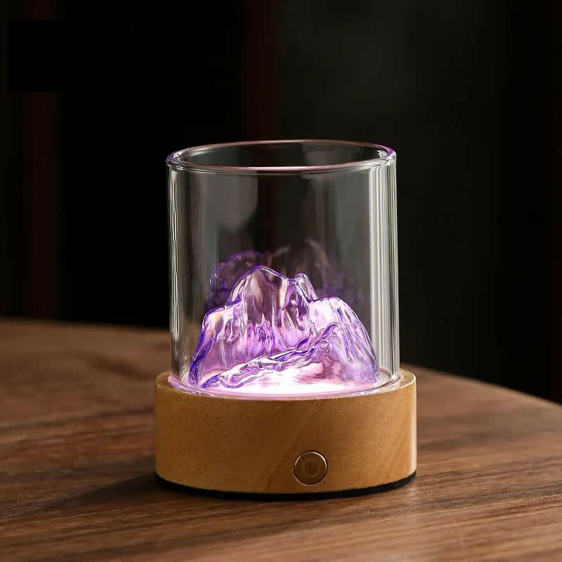 Purple LED Glass Night Light with Mountain Design USB Rechargeable for Home