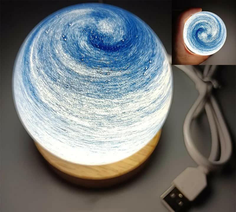 Starry Sky LED Planet Night Light with Wooden Base USB Rechargeable