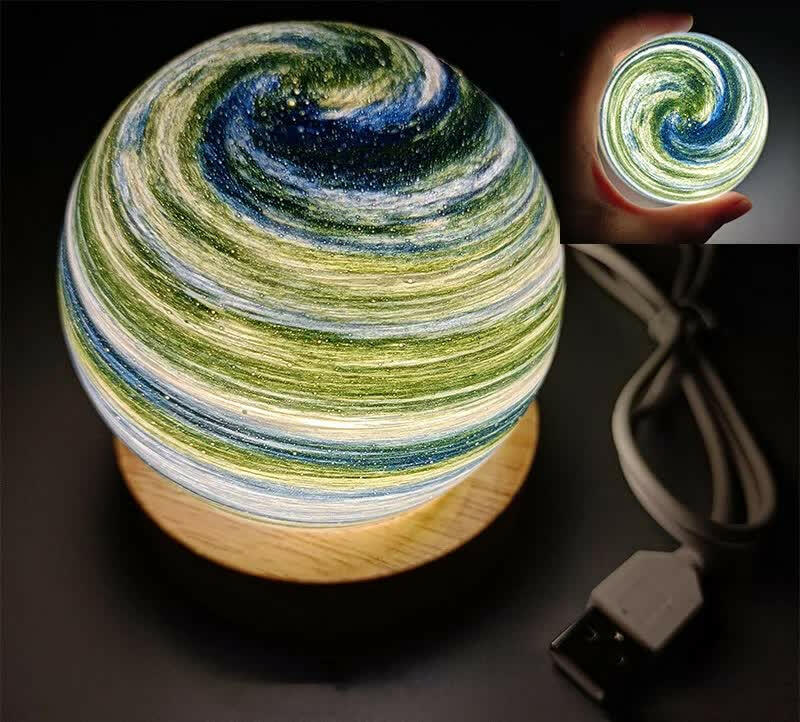 Aurora LED Planet Night Light with Wooden Base USB Rechargeable for Bedroom Decor
