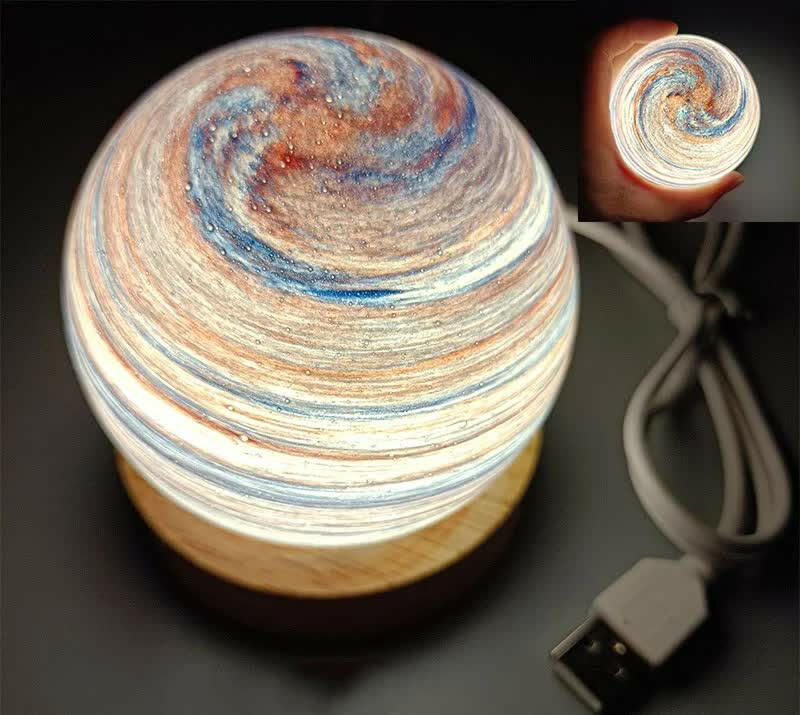 Evening Glow LED Planet Night Light with Wooden Base USB Rechargeable for Bedroom