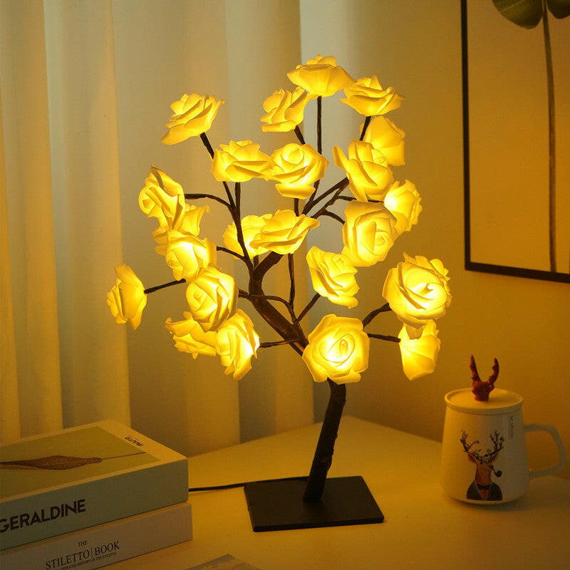 LED Rose Flower Tree Light with Detachable Base and USB Switch Decorative Night Light for Home Décor