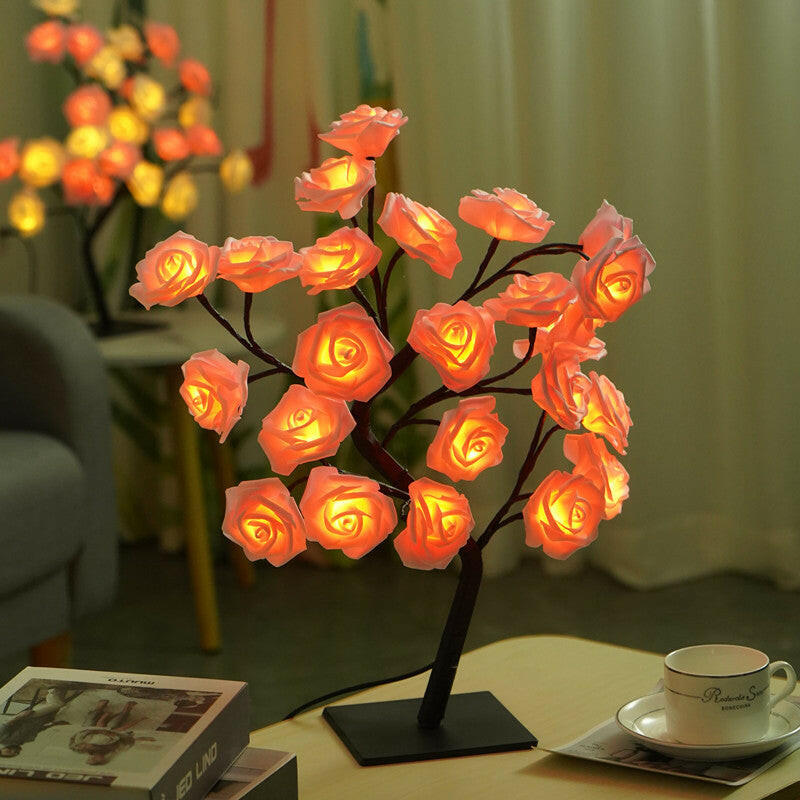 LED Rose Flower Tree Light with Detachable Base and USB Switch Decorative Night Light for Home Décor