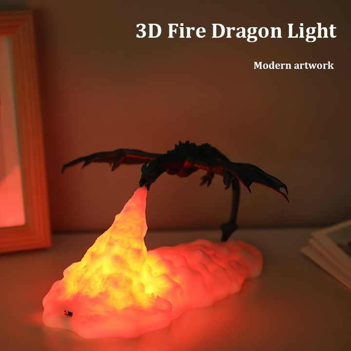 Red Fire Dragon 3D Printed LED Dragon Flame Night Light – Unique Decorative Lamp for Desk Bedroom and Gift Ideas