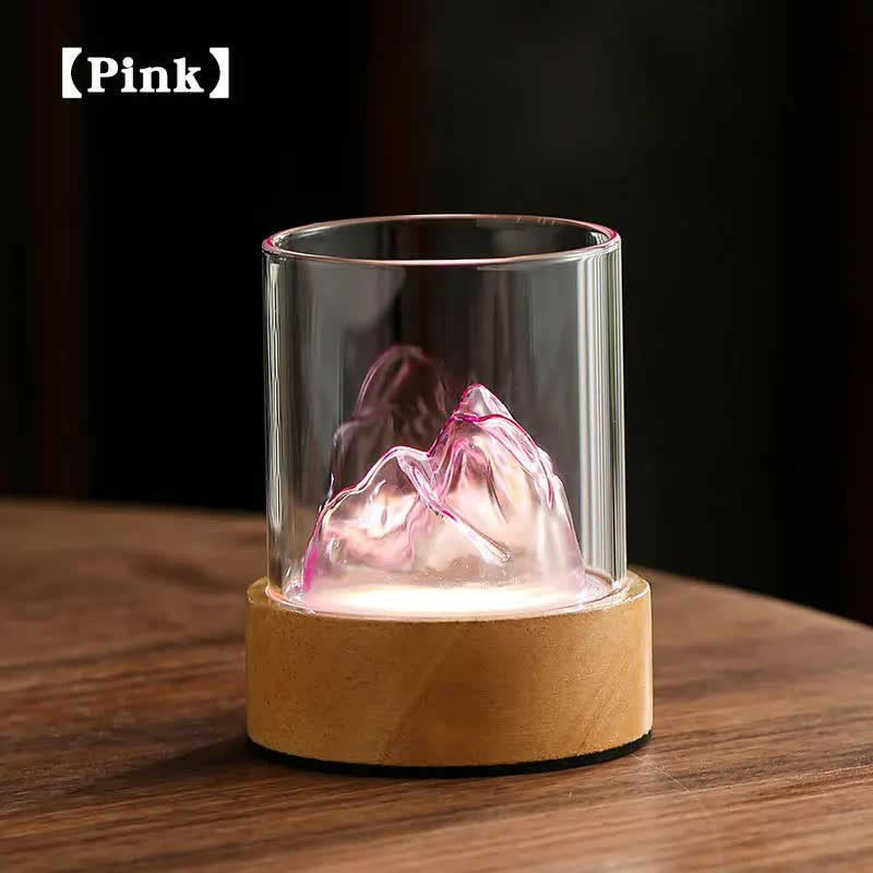 Pink Glass Mountain Ambient Night Light USB Rechargeable Touch Bedside Lamp with Adjustable 3-Color Light