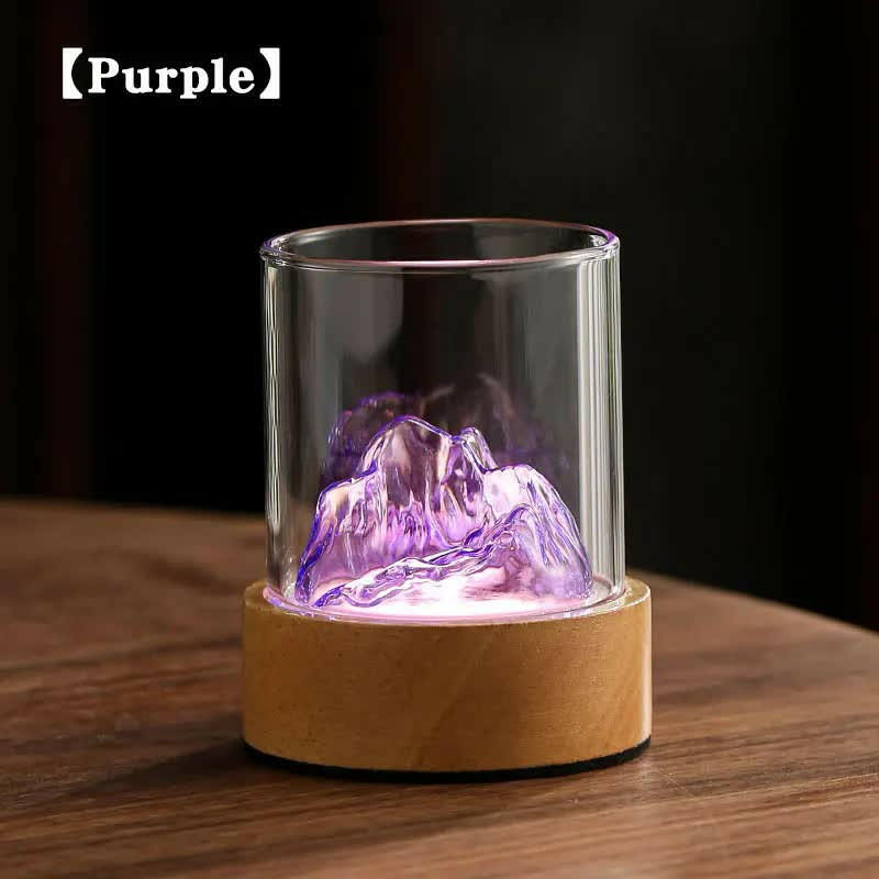Purple Glass Mountain Ambient Night Light USB Rechargeable Touch Bedside Lamp with Adjustable 3-Color Light