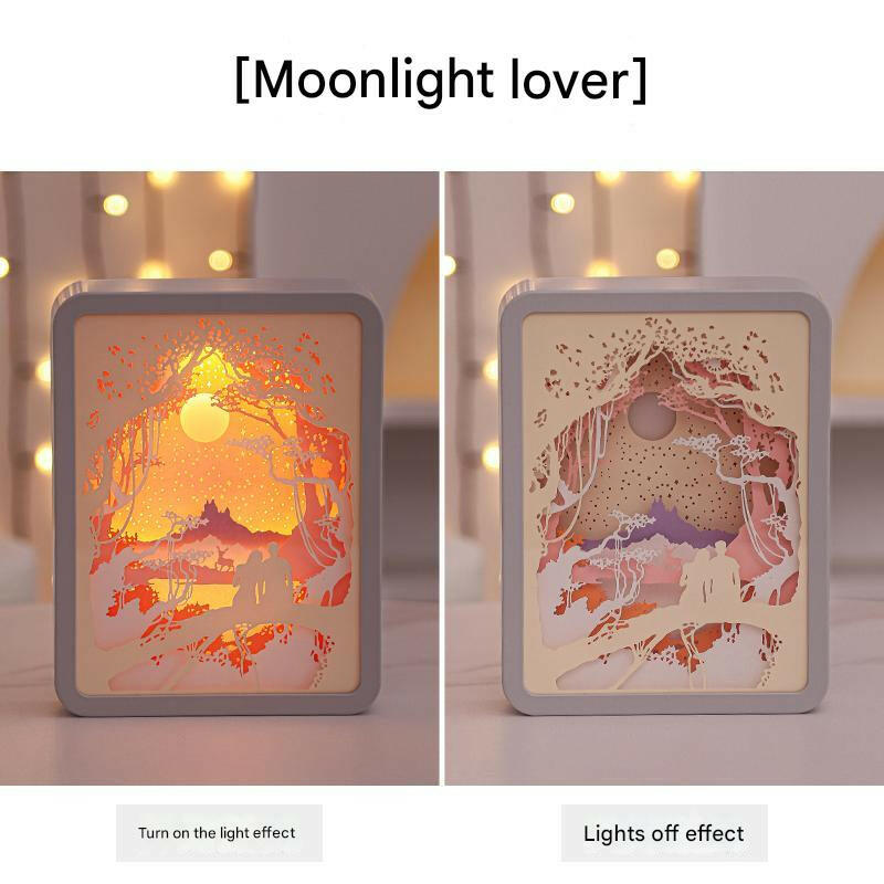 Moonlight Lovers 3D Paper Carving Night Light USB or Battery Powered Bedroom Atmosphere Lamp Creative Starry Night and Little Prince Design Gift