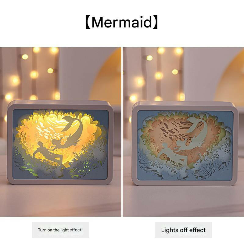 Mermaid 3D Paper Carving Night Light USB Battery Bedside Atmosphere Lamp Creative Starry Night Little Prince Gift