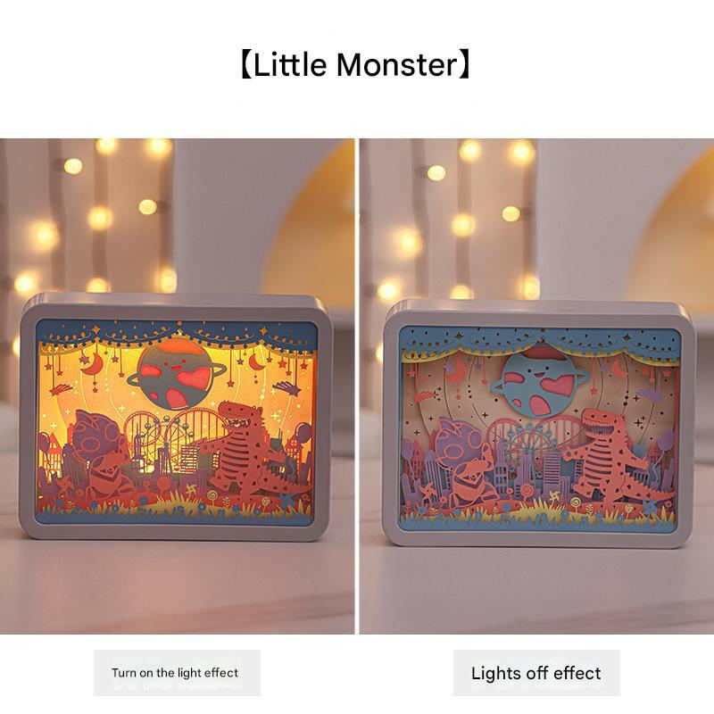 Little Monsters 3D Paper Carving Night Light USB or Battery Decorative Bedside Atmosphere Lamp for Bedroom Creative Starry Night and Little Prince Design Gift