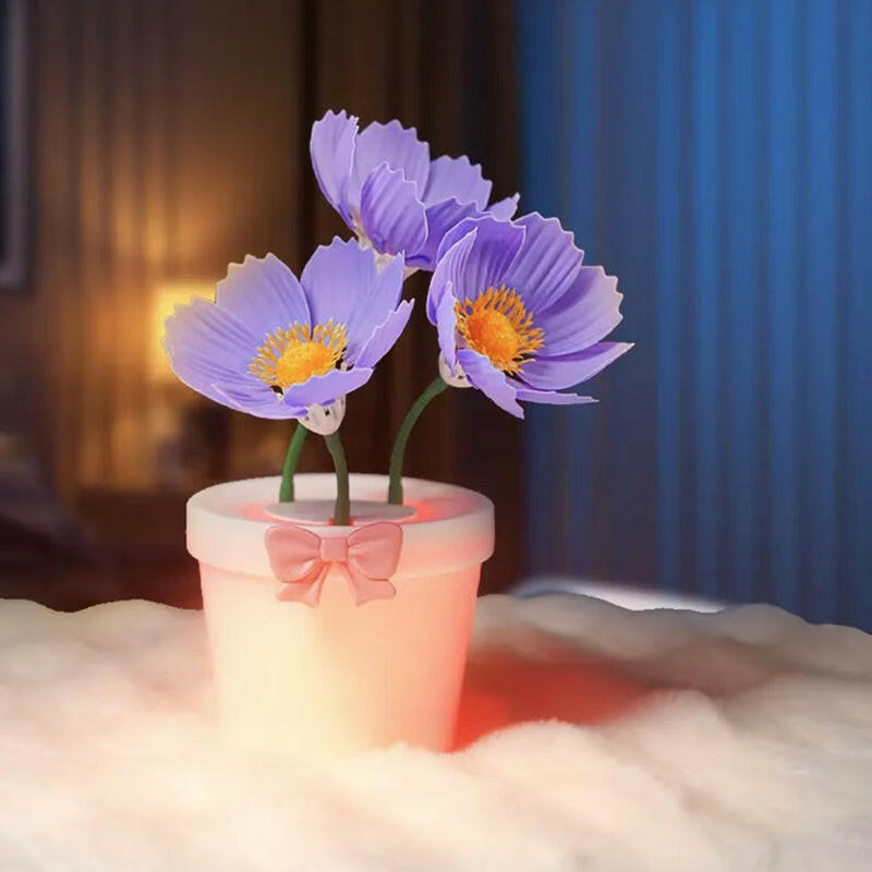 Purple Flowers Silicone Touch Flower Aromatherapy Night Light Pot Romantic Home Decor for Kids and Adults