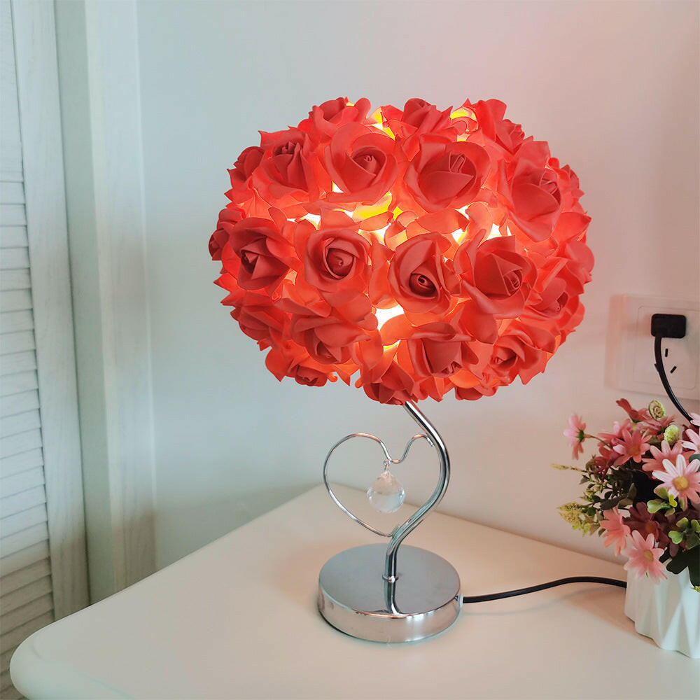 Red Roses And Silver Base Romantic Red Rose Flower Table Lamp Crystal Heart Night Light