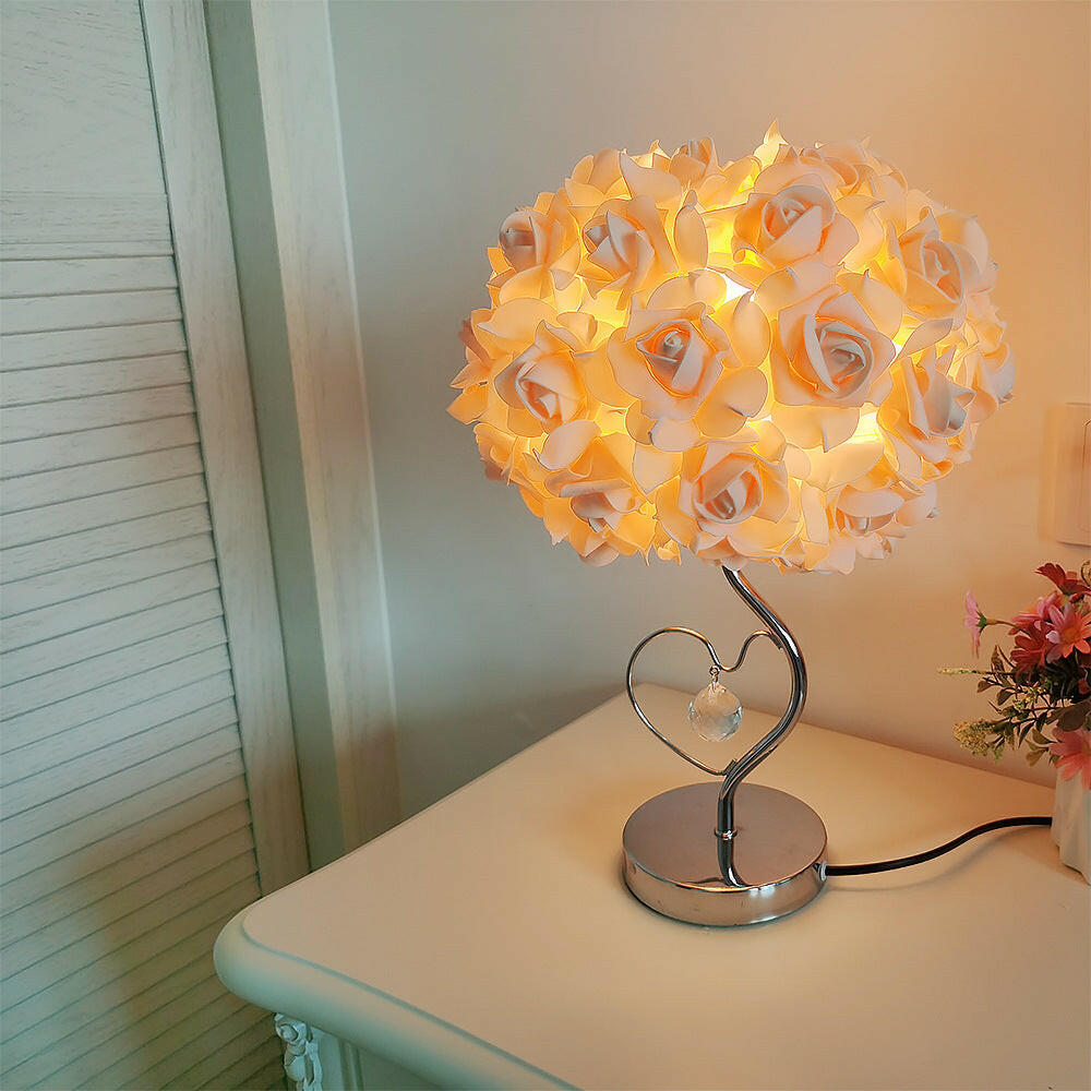 Yellow Roses and Silver Base Romantic Red Rose Flower Table Lamp Crystal Heart Night Light