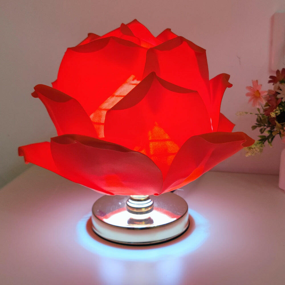 Red Elegant Lotus Flower Table Lamp Decorative Bedside Night Light for Bedroom