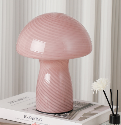 Illuminate Your Nights with the Elegant Retro Swirl Glass Mushroom Table Lamp.