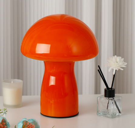 Stripe-Pure Orange Retro Swirl Glass Mushroom Table Lamp LED Bedside Night Light