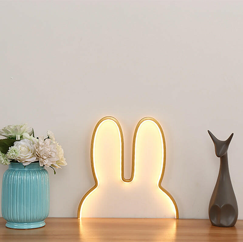 Gold 29x30cm Adorable Bunny LED Wall Night Light USB Powered Warm White Lamp for Kids Room Decor