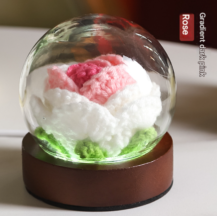 Gradient Dark Pink Rose Knitted Flower LED Dome Lamp USB Touch 3-Color Night Light
