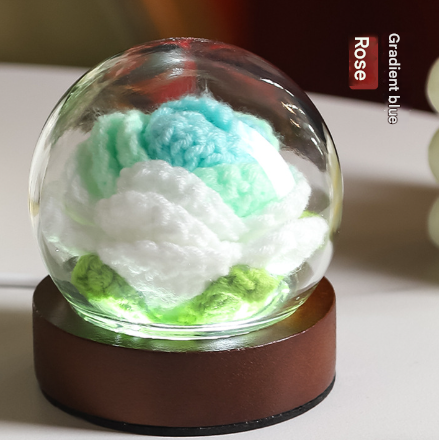 Gradient Cyan Rose Knitted Flower LED Dome Lamp USB Touch 3-Color Night Light