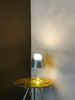 white table lamp on brown wooden table