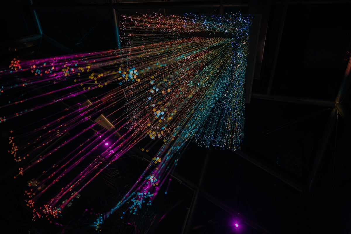 white and blue string lights