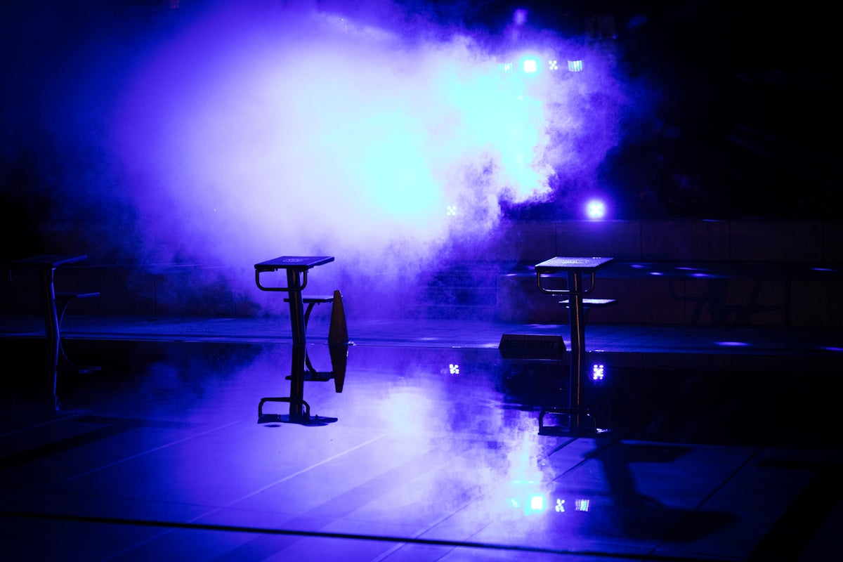 A stage that has some lights on it