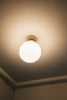 A ceiling light fixture with a white globe shade.