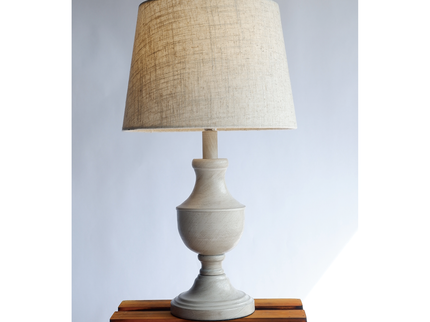 Telly Table Lamp with Elegant Metal Base and Linen Shade.