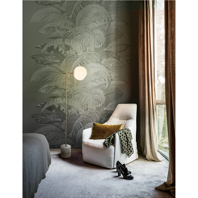 Helium Floor Lamp Modern Glass Sphere with Marble Base.