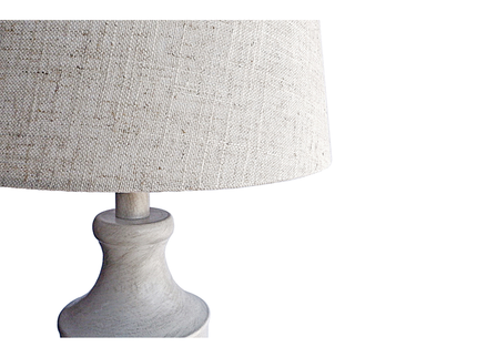 Telly Table Lamp with Elegant Metal Base and Linen Shade.