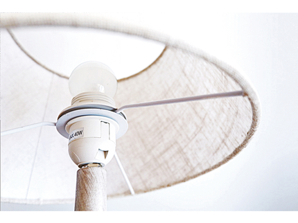 Telly Table Lamp with Elegant Metal Base and Linen Shade.