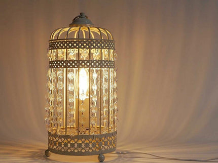 Harmony White Iron Birdcage Table Lamp Elegant Boho Decor.