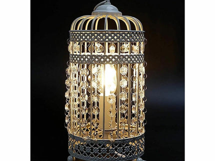 Harmony White Iron Birdcage Table Lamp Elegant Boho Decor.