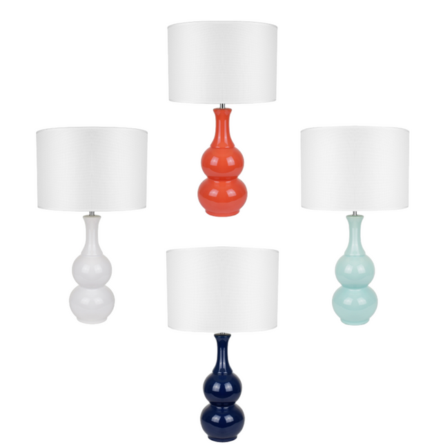 Pattery Barn Table Lamp White Orange Green Blue Ceramic Base.