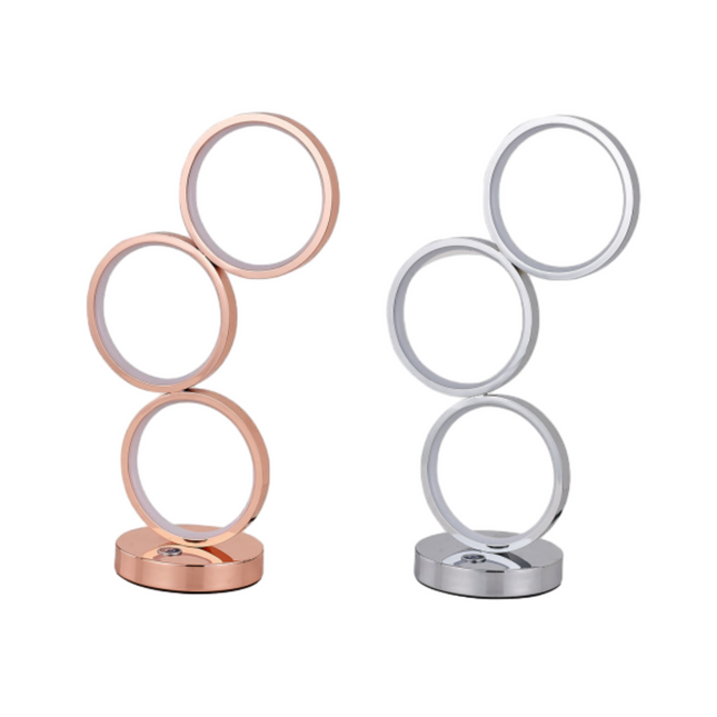 Iva LED Touch Table Lamp Rose Gold Chrome Modern Circular Design.