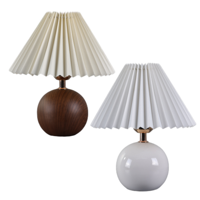 Orbelle Table Lamp White Walnut Ceramic Base Fabric Shade.