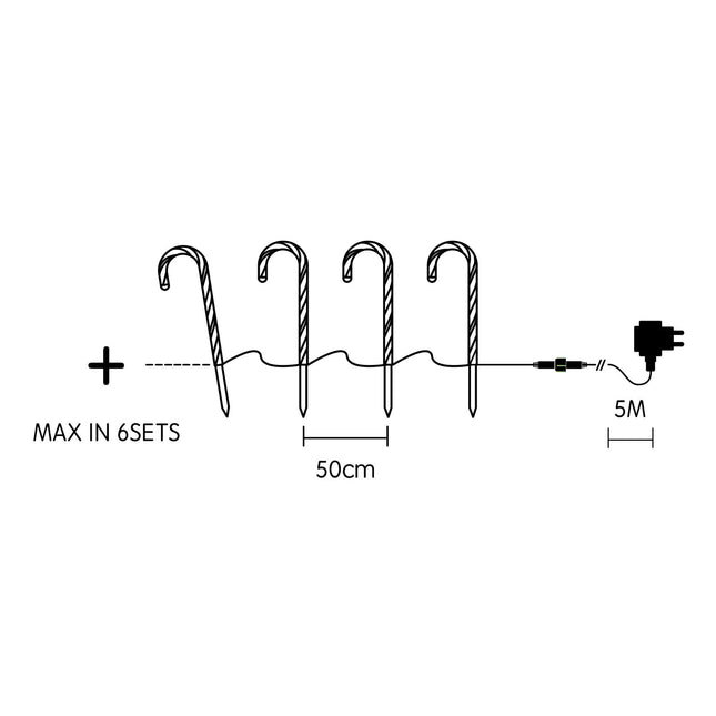 Candy Cane Multicolour LED Light Connectable Set of 4