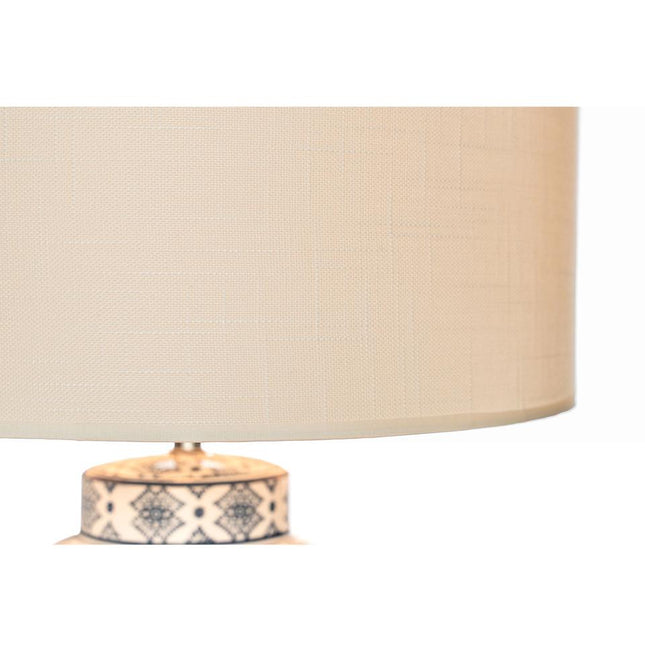 Afra Ceramic Table Lamp with Blue Floral Pattern and White Shade.