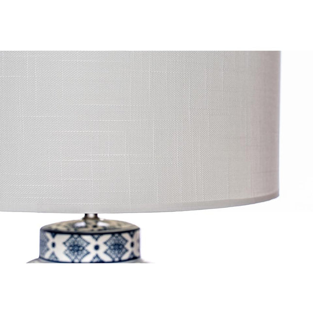 Afra Ceramic Table Lamp with Blue Floral Pattern and White Shade.