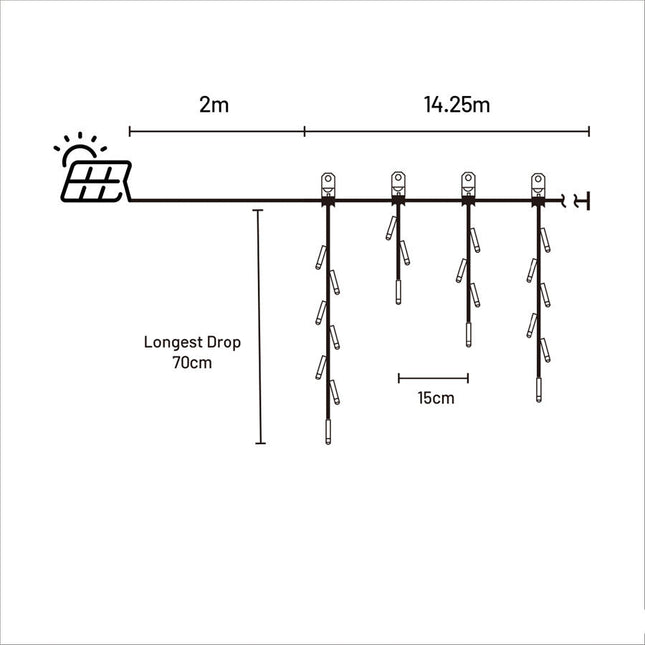 480 COOL WHITE Solar 14.25m Icicle Light