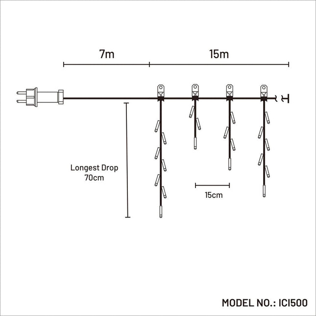 500 BLUE Icicle Light 15m Connectable