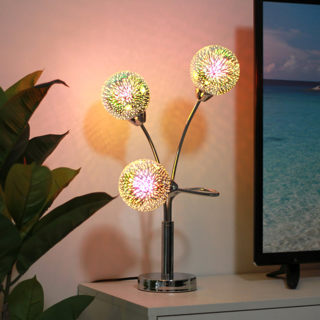 Candice Table Lamp Modern Glass and Chrome Nightstand Light.