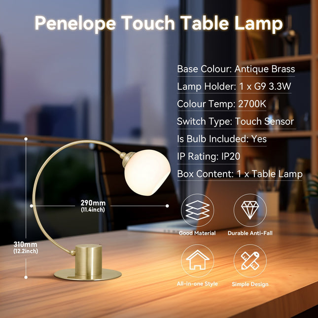 Penelope Touch Table Lamp Chrome and Antique Brass for Modern Decor.