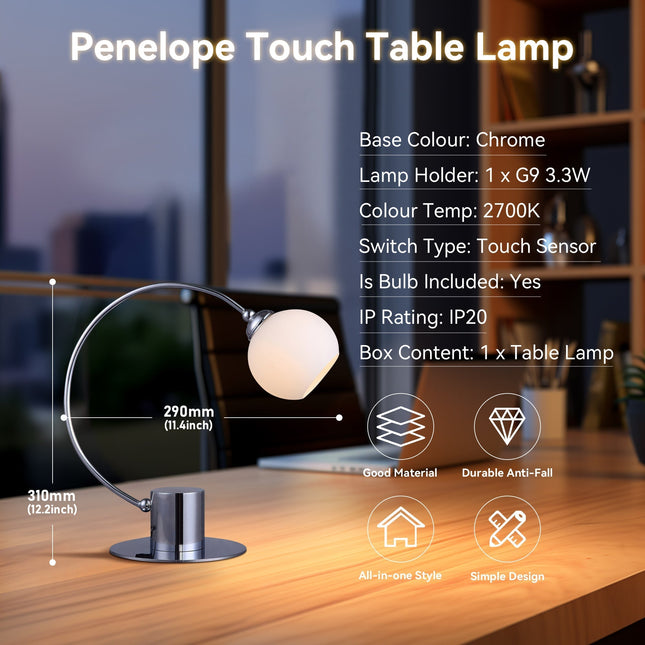Penelope Touch Table Lamp Chrome and Antique Brass for Modern Decor.
