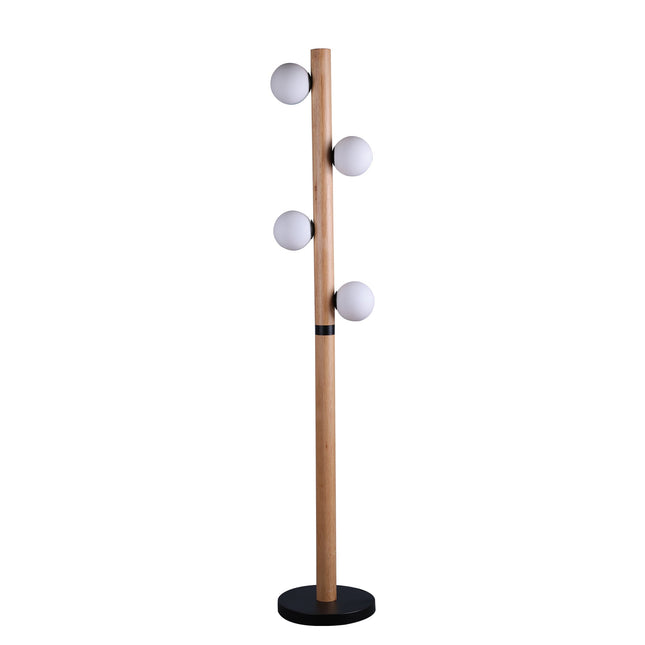 Evie Floor Lamp Modern Matte Black Wood Glass Shades.