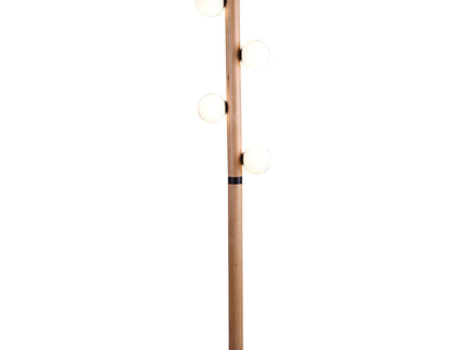 Evie Floor Lamp Modern Matte Black Wood Glass Shades.