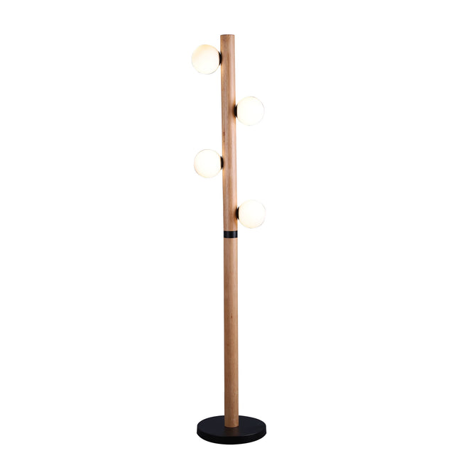 Evie Floor Lamp Modern Matte Black Wood Glass Shades.