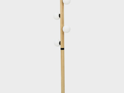Evie Floor Lamp Modern Matte Black Wood Glass Shades.
