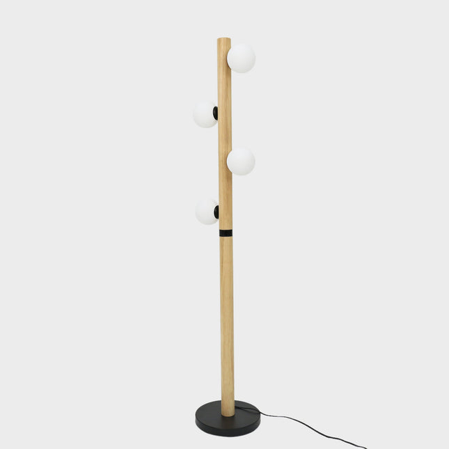 Evie Floor Lamp Modern Matte Black Wood Glass Shades.