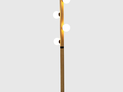 Evie Floor Lamp Modern Matte Black Wood Glass Shades.