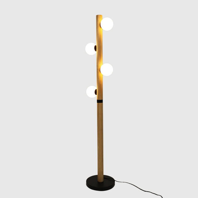 Evie Floor Lamp Modern Matte Black Wood Glass Shades.